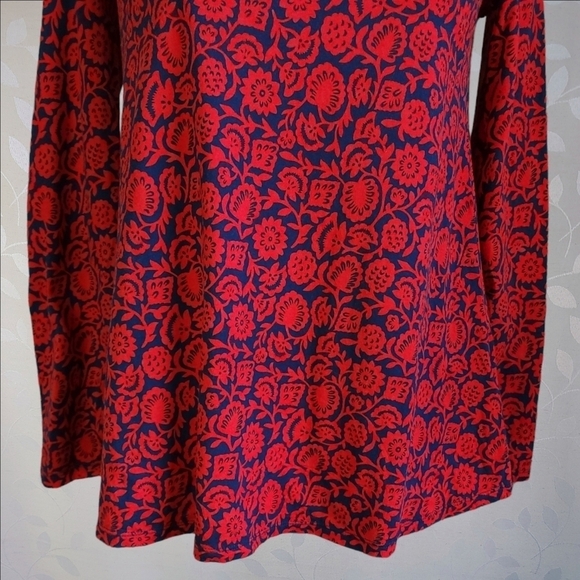 Boden Retro Folk Art Floral Print Long Sleeve Cotton Blend Top US 6 Red Blue - Picture 6 of 14